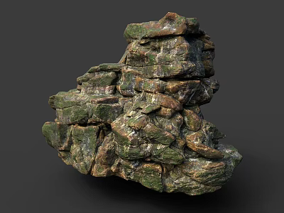 Natural Stacked Stone Formation With Mossy Surface And Varied Brown Green Color Tones 3d model