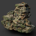 Natural Stacked Stone Formation With Mossy Surface And Varied Brown Green Color Tones