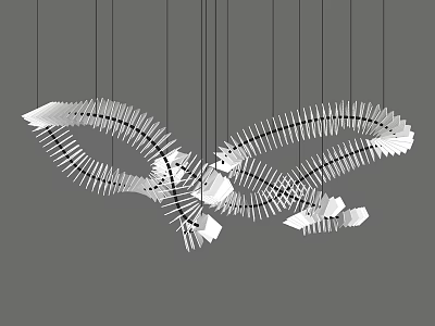 Modern Artistic Chandelier With Intertwined Geometric Rings And Suspended Design Elements 3d model