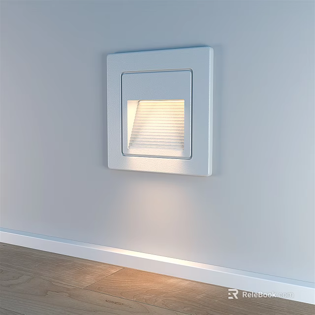 Modern Square White Light Fixture With Blinds Illuminating Wall And Floor 3d model 