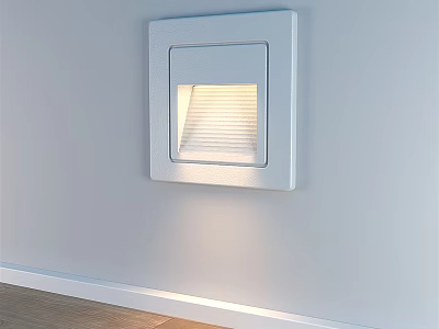 Modern Square White Light Fixture With Blinds Illuminating Wall And Floor 3d model