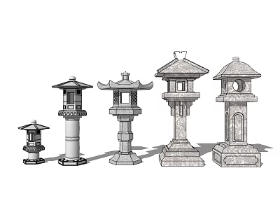 Outdoor Lights Traditional Stone Lanterns with Various Designs for Garden Decoration 3d model