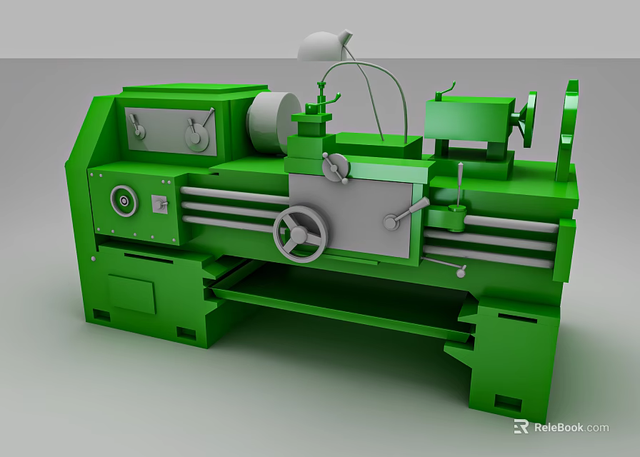 Green Industrial Lathe Machine With Metal Structure And Mechanical Components 3d model 