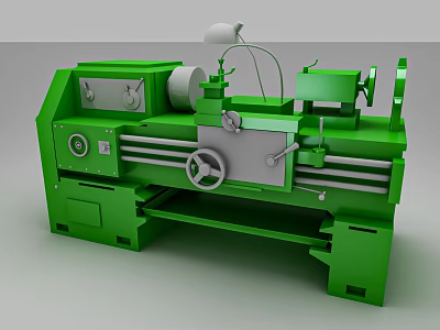 Green Industrial Lathe Machine With Metal Structure And Mechanical Components 3d model