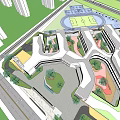 Primary school large steps gable corridor open 3d model