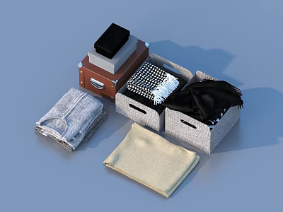 Household Storage Organization With Fabric Bins Wooden Box And Folded Towels 3d model