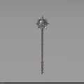 Ornate Long Shaft Weapon Featuring Intricate Decorative Head And Colorful Accents