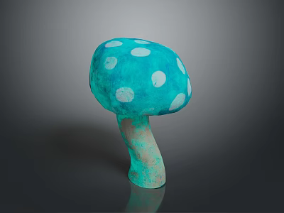 Teal Colored Edible Mushroom With White Spots On Cap And Brown Stem 3d model
