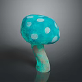 Teal Colored Edible Mushroom With White Spots On Cap And Brown Stem