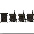 Four Industrial Mobile Equipment Units With Antenna Metal Frames And Wheels