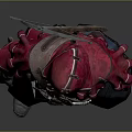Fantasy Game and Movie Character in Red Hood Blue Coat with Leather Armor and Weapons