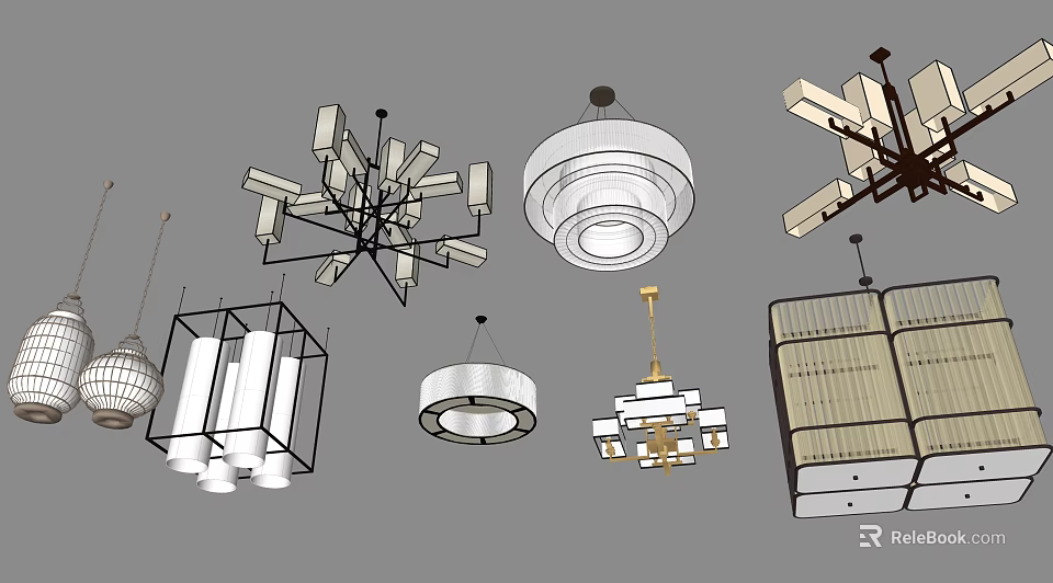 Various Modern Chandeliers With Different Design Styles For Interior Decor 3d model