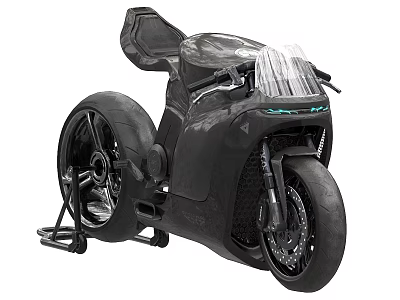 Futuristic Black Motorcycle with Sleek Body Transparent Windshield and Large Wheels 3d model