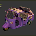 Purple Auto Rickshaw With Open Cabin Pink Top Checkered Seats And Flame Decal
