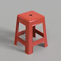Red Plastic Square Stool with Hollow Seat and Sturdy Leg Structure for Home Use 3d model