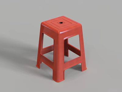 Red Plastic Square Stool with Hollow Seat and Sturdy Leg Structure for Home Use 3d model