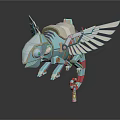 3D Blue Mechanical Creature With White Wings Red Legs And Armor 3d model