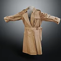 Classic Beige Trench Coat With Double Breasted Front Belted Waist And Lapel Collar Design