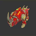 Futuristic Red Mechanical Rhino With Metal Body Yellow Accents And Sharp Horns