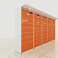 Public Facility Orange Storage Lockers With Multiple Compartments And Secure Design 3d model