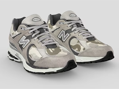 Gray New Balance Sneakers With Camouflage Pattern And White Black Sole 3d model