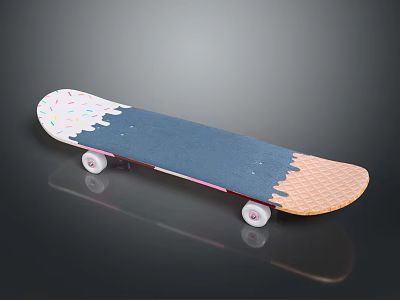 Colorful Skateboard Deck With Blue Orange Ice Cream Melting Design Sprinkles And White Wheels 3d model