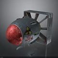 Detailed 3D Model of Bomb Weapon with Red Sphere Yellow Radioactive Symbol and Metal Frame