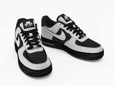Stylish Nike Air Force 1 Shoes with Black White Gray Mesh Casual Design 3d model