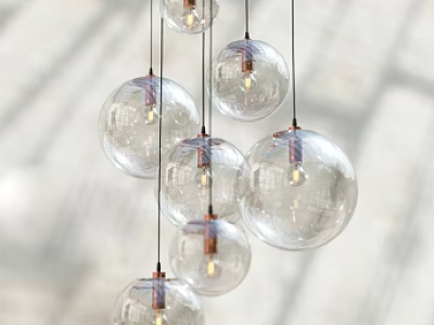Transparent Glass Globe Pendant Lights With Multiple Hanging Design And Warm LED Bulbs 3d model