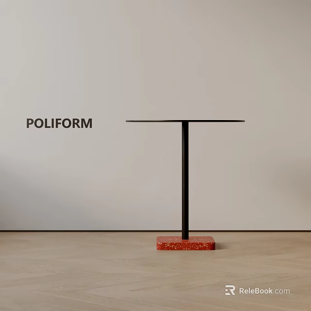 Poliform Modern Minimalist Side Table With Black Column And Red Base 3d model