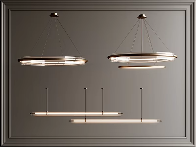 Modern Chandeliers with Circular and Linear Designs and Sleek Metal Frames 3d model
