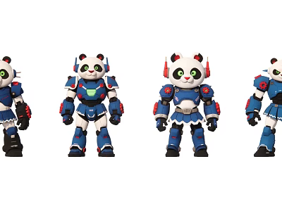 Cute Panda Robot Game And Movie Character With Blue White Armor And Various Poses 3d model