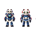 Cute Panda Robot Game And Movie Character With Blue White Armor And Various Poses