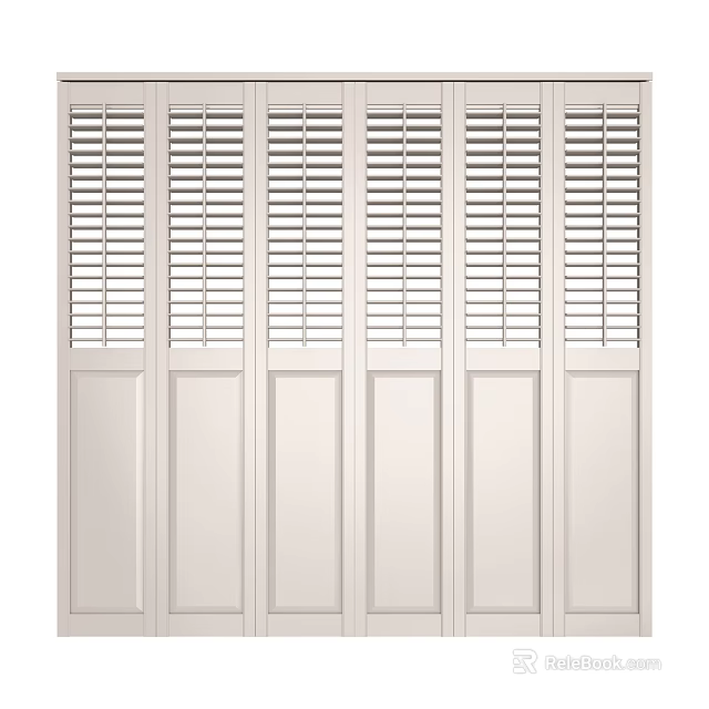 Light Colored Folding Doors With Louvered Upper And Solid Lower Panels 3d model