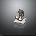 3D Armored Man Figure Holding Axe Standing On Snow Covered Base