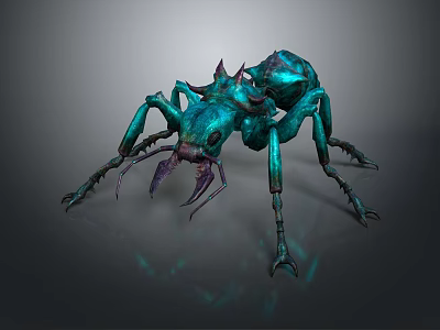 Teal Metallic Spiked Ant Like Creature Game Movie Character Design Details 3d model
