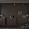 Modern Wooden Entryway Console Cabinet And Side Cabinet With Table Lamp Mirror And Rug
