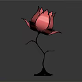 Pink Rose Shaped Decorative Lamp with Petals Stem and Black Base