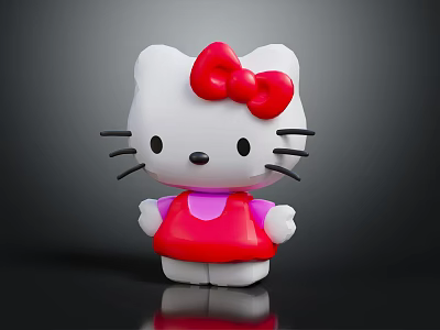 Hello Kitty Doll Standing With Red Bow Red Dress Pink Collar White Face Black Whiskers 3d model