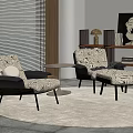 Modern Zebra Print Accent Chairs With Ottoman On Round Rug Near Window Blinds