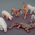 Various Plastic Animal Toy Figures Including Giraffe Tiger Zebra And Crocodile