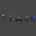 Various Motorcycle Models Including Cruiser ATV And Dirt Bike In Red Blue Black Colors