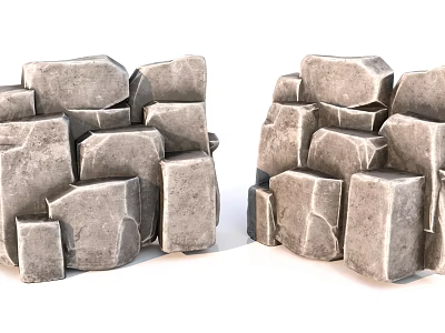 Decorative Natural Gray Textured Rockery Stones Stacked For Garden Landscape 3d model