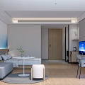 Modern Hotel Guest Room Interior With Grid Pattern Wall And TV Screen