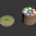 Freshly Steamed White Buns in Bamboo Steamer with Open Lid