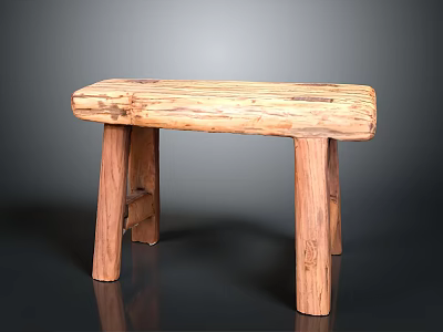 Rustic Wooden Stool With Natural Solid Wood Seat And Simple Legs Design 3d model