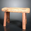 Rustic Wooden Stool With Natural Solid Wood Seat And Simple Legs Design 3d model
