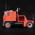 Red Classic Truck With Chrome Grille And White Spoke Wheels