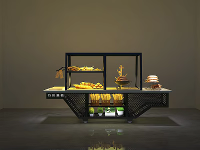 Modern Display Shelf Featuring Fries Burgers And Illuminated Food Display Design 3d model