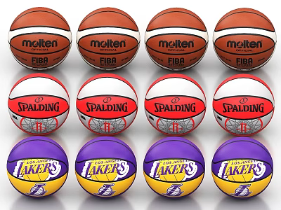 Variety of Sports Equipment Featuring Molten Spalding Lakers Brand Basketballs 3d model